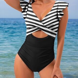 Women's B2PRITY XL  Cutout Bathing Suits Slimming Tummy Control Wrap VNECK